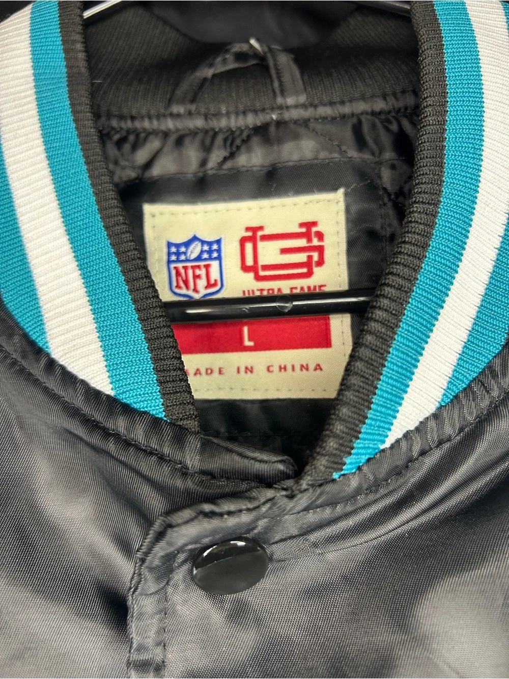 NFL Miami Dolphins Black Satin Jacket with Teal & White Script